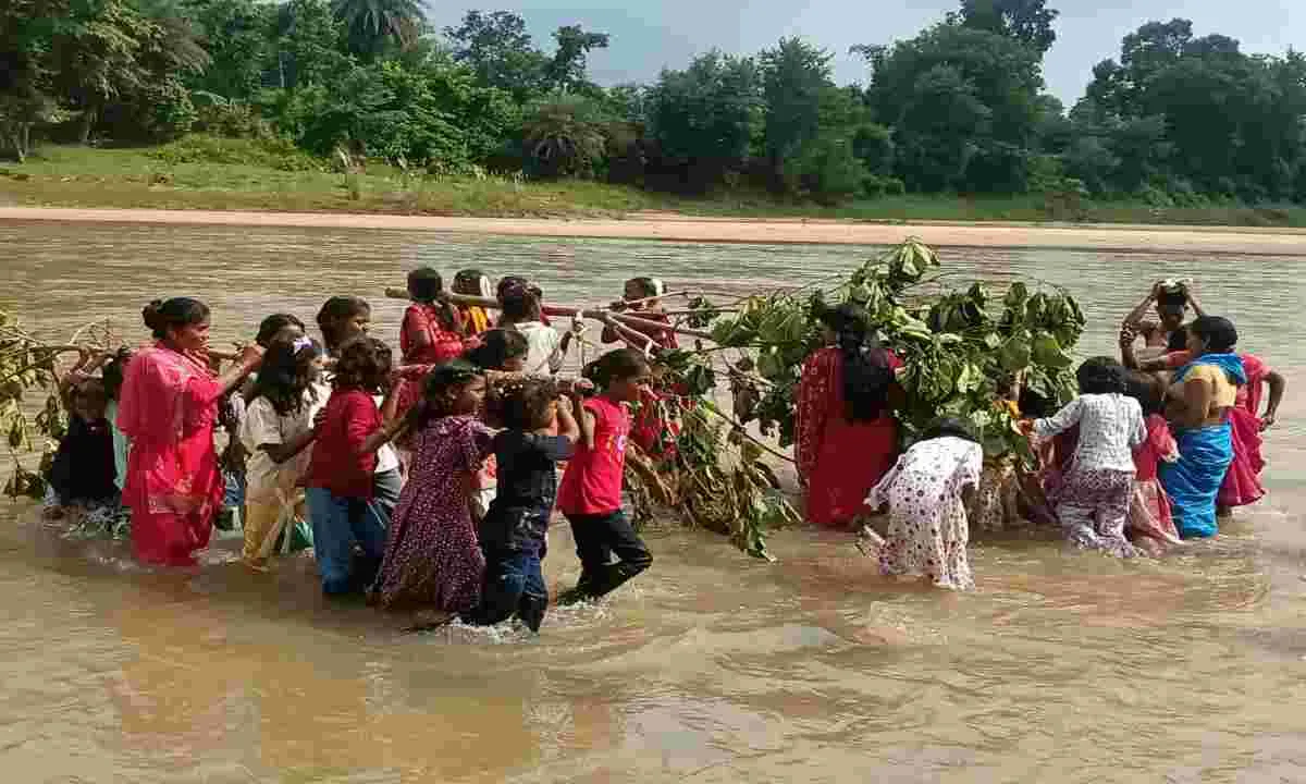 Hazaribagh News: प्रकृति पूरक करम डाली को नाचते झूमते हर्षोल्लास के साथ नदी - तालाबों में किया गया विसर्जन
