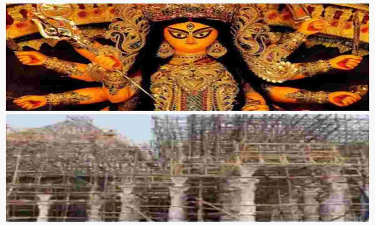 Ranchi News: प्राचीन मंदिर का पंडाल बना रहा है संग्राम क्लब दुर्गा पूजा समिति