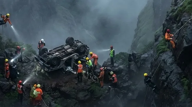 ताम्हिनी घाट में बड़ा हादसा: जीप 500 फीट खाई में गिरी, चार की मौत, दो लापता