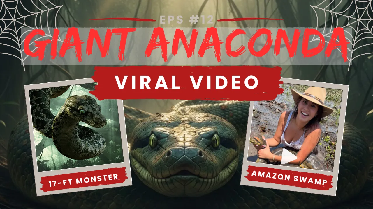 दलदली पानी में महिला के हाथों में विशाल ग्रीन एनाकोंडा