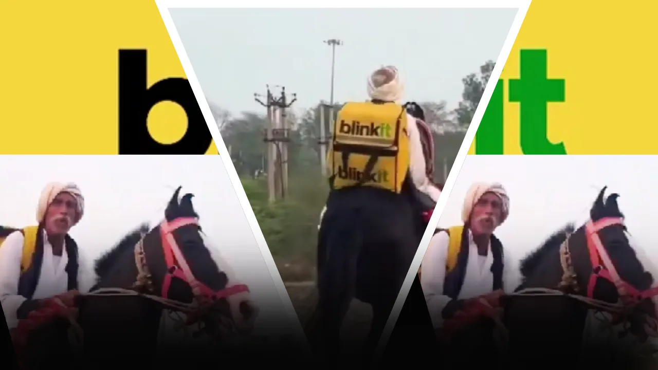 घोड़े पर Blinkit बैग लेकर निकले बुजुर्ग, राजस्थान का देसी डिलीवरी वीडियो वायरल