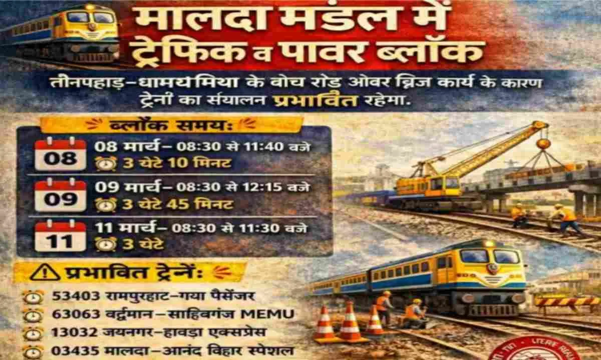 यात्रीगण कृपया ध्यान दें- मालदा मंडल में ट्रैफिक और पावर ब्लॉक, कई ट्रेनें रहेंगी प्रभावित