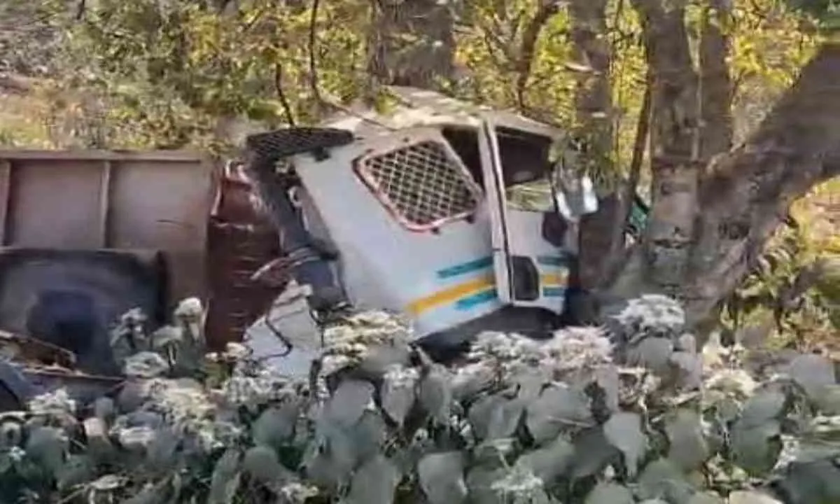 Koderma News: छड़ लदा ट्रेलर घाटी में हुआ बेकाबू: पेड़ से टकराने के बाद सड़क पर बिखरा माल