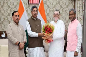 भाजपा प्रदेश अध्यक्ष आदित्य साहू, बाबूलाल मरांडी और कर्मवीर सिंह ने राज्यपाल से की मुलाकात