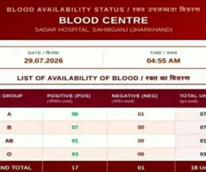 सदर अस्पताल साहिबगंज के रक्त कोष में 18 यूनिट रक्त उपलब्ध, जारी हुई नई सूची