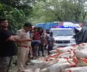 Koderma News: घाटी के नौवां माइल में ब्रेक फेल होने से चावल लदा ट्रक दुर्घटनाग्रस्त